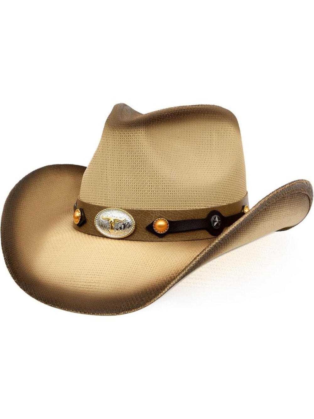 Men's Coffee Elastic Closure Straw Wide Shapeable Brim Cowboy Western Hat